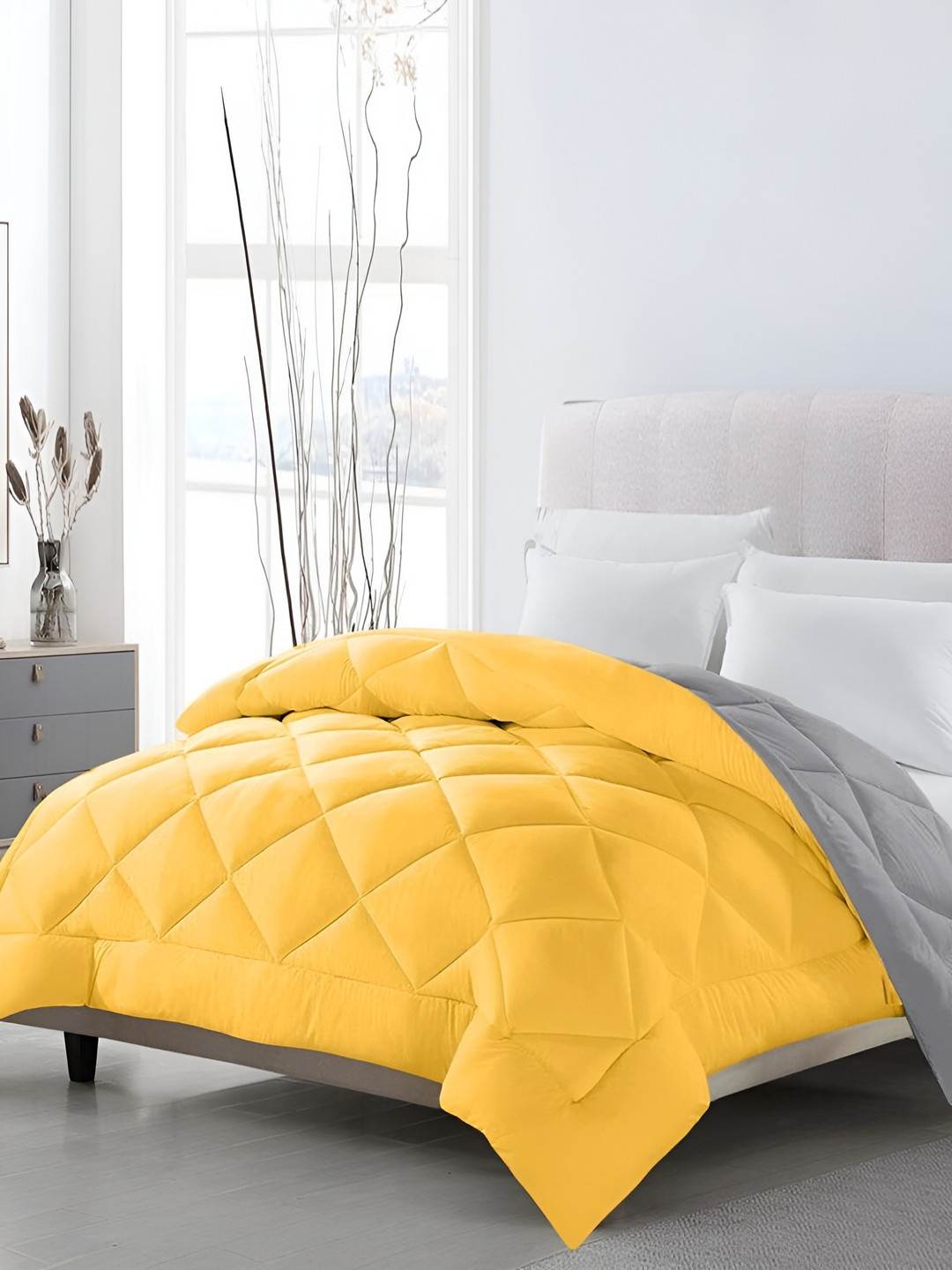 Comfowell Yellow & Grey Geometric Heavy Winter Single Bed Quilt