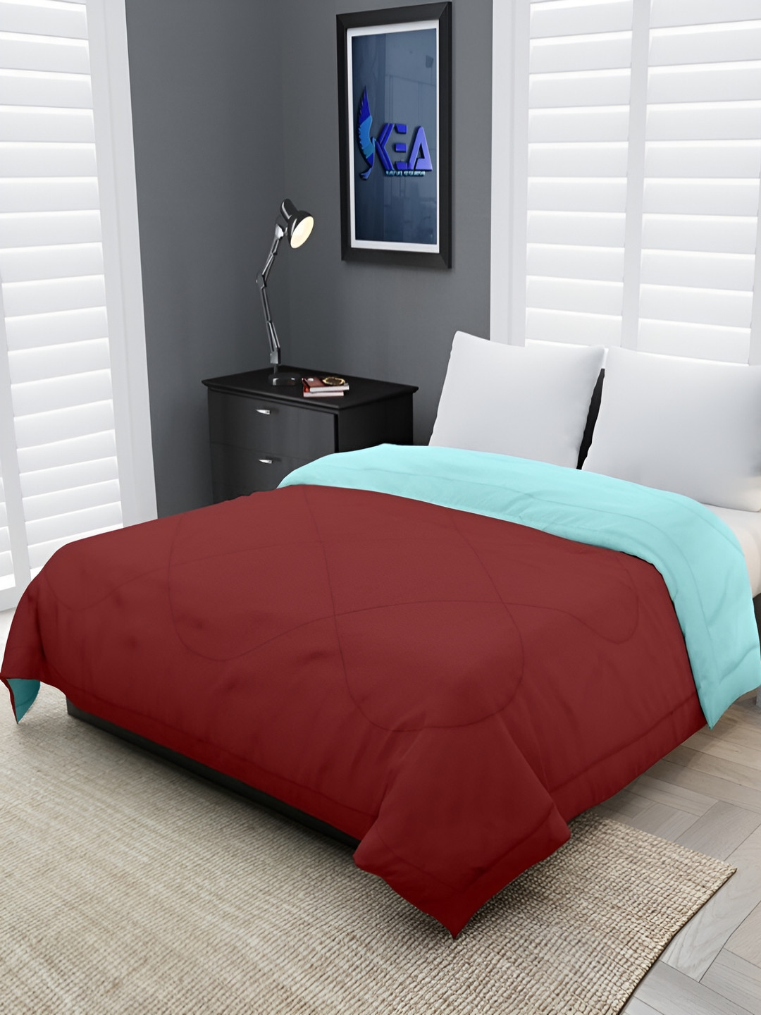 Comfowell Blue & Burgundy Heavy Winter 233 GSM Single Bed Quilt