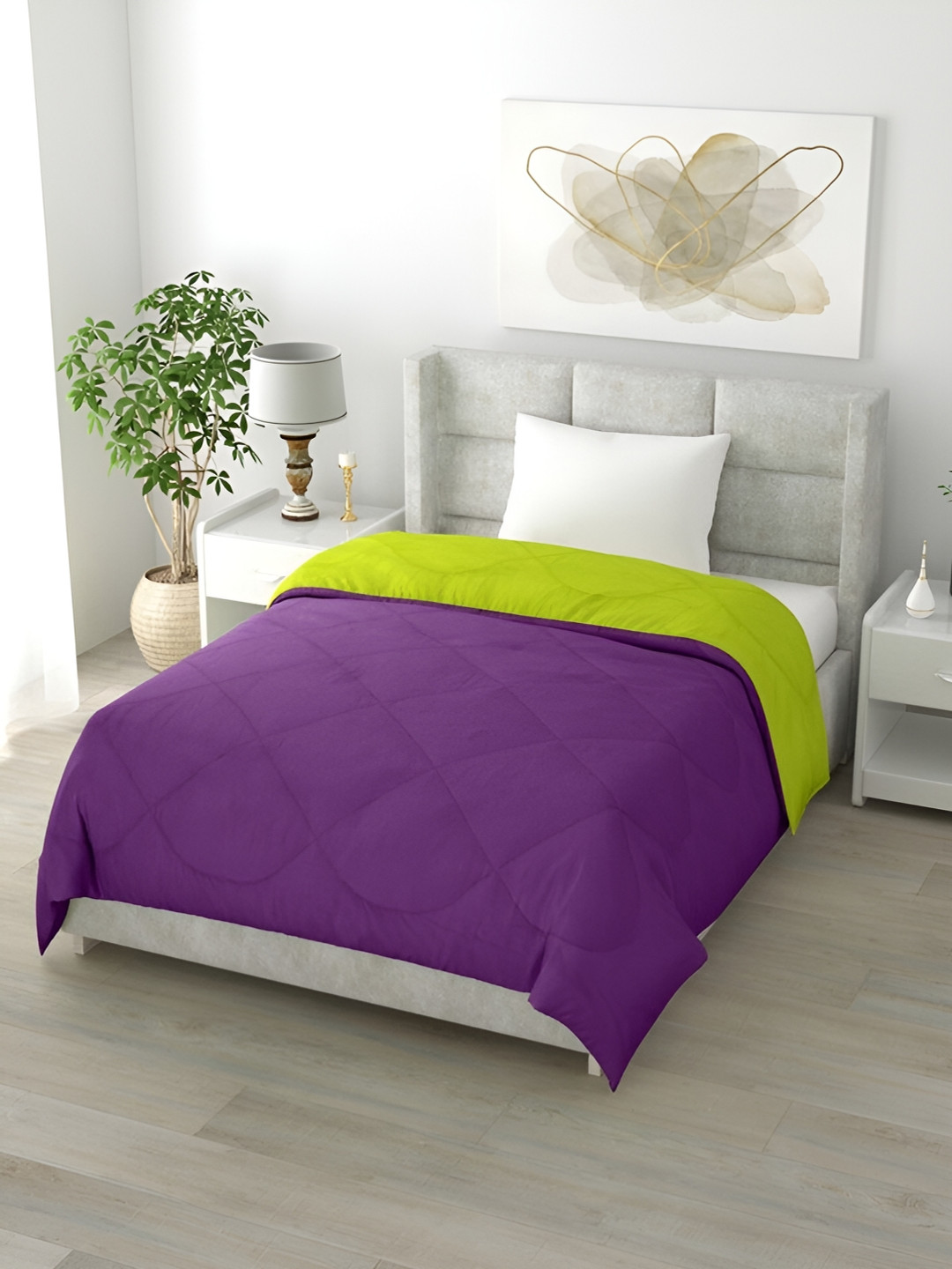 Comfowell Purple & Green Heavy Winter 233 GSM Double Bed Quilt