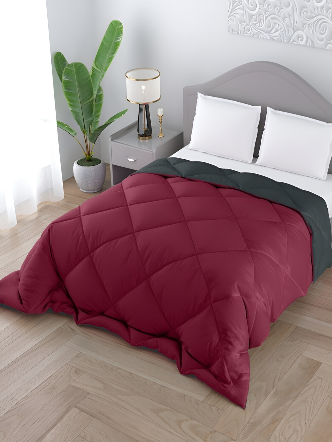 Comfowell Maroon & Black Heavy Winter Double Bed Quilt