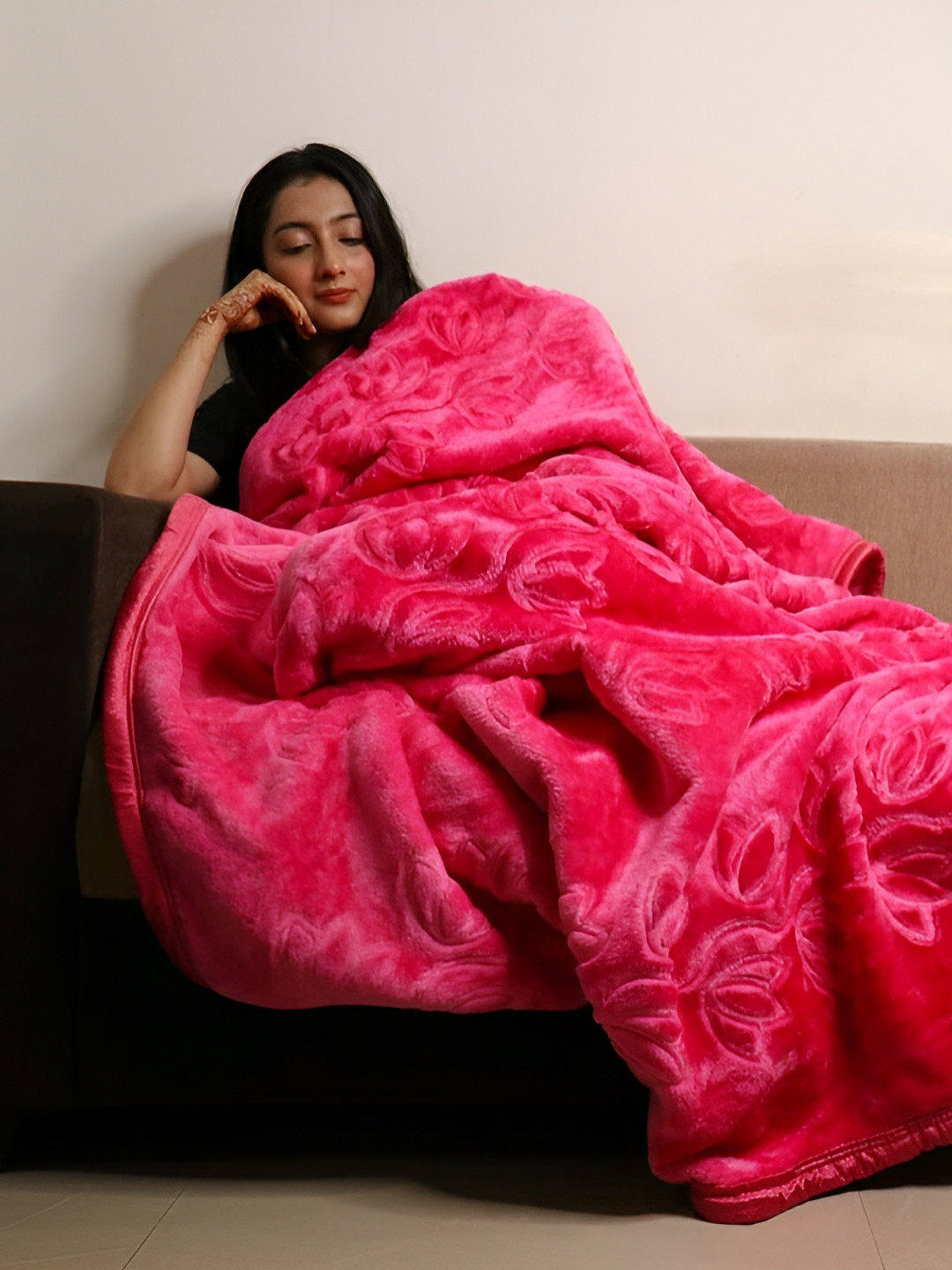 Comfowell Pink Floral Heavy Winter 500 GSM Single Bed Blanket