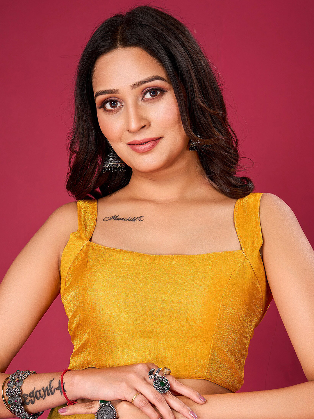 flaher Square Neck Silk Ready To Wear Saree Blouse