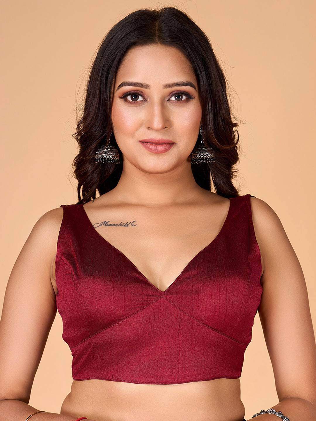 flaher V-Neck Silk Ready To Wear Saree Blouse