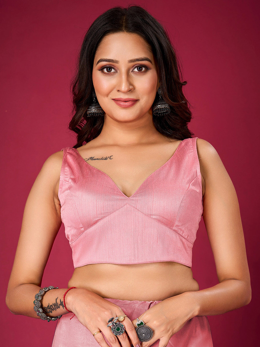 flaher V Neck Sleeveless Saree Blouse