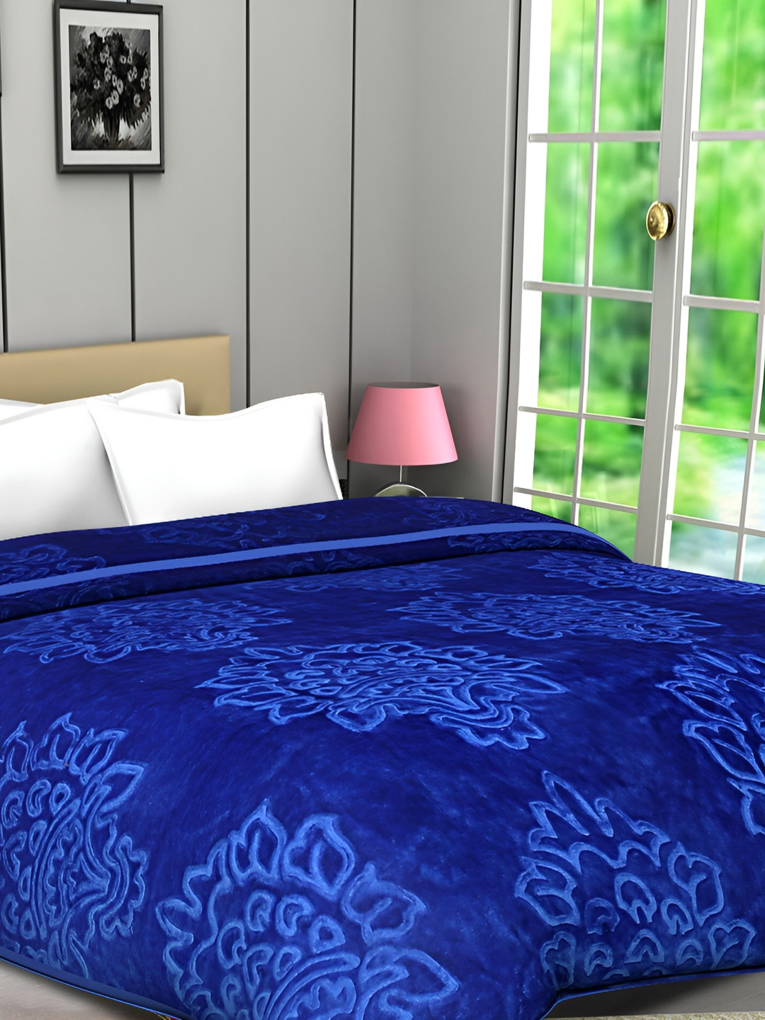 Comfowell Blue Floral Microfiber 1000 GSM AC Room Single Bed Blanket