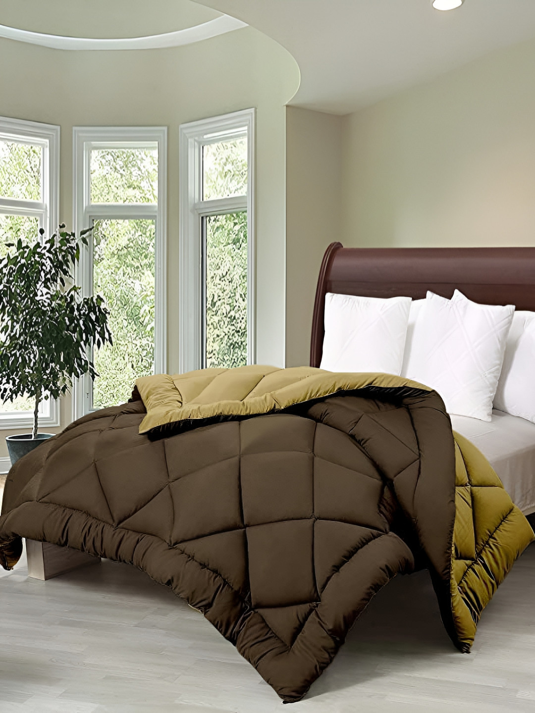 Comfowell Brown & Gold-Toned Heavy Winter 233 GSM Double Bed Comforter