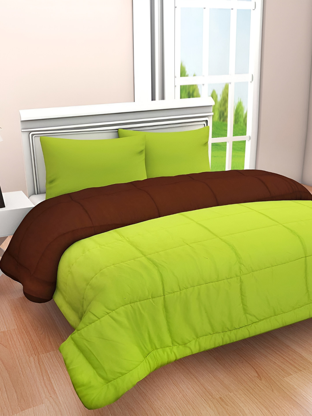 Comfowell Green & Brown Heavy Winter 233 GSM Single Bed Comforter