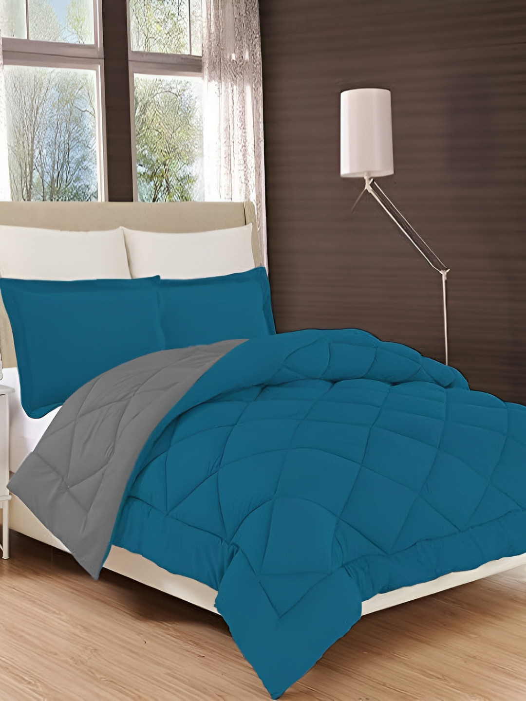 Comfowell Blue & Grey Checked Heavy Winter 233 GSM Single Bed Comforter