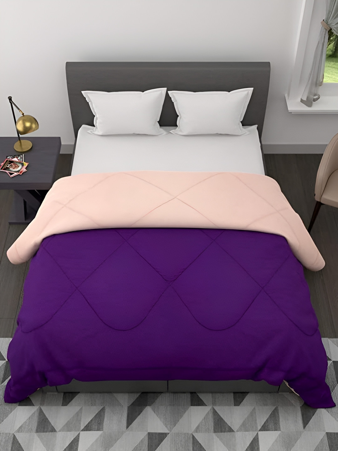 Comfowell Purple & Peach Coloured Heavy Winter 233 GSM Single Bed Comforter