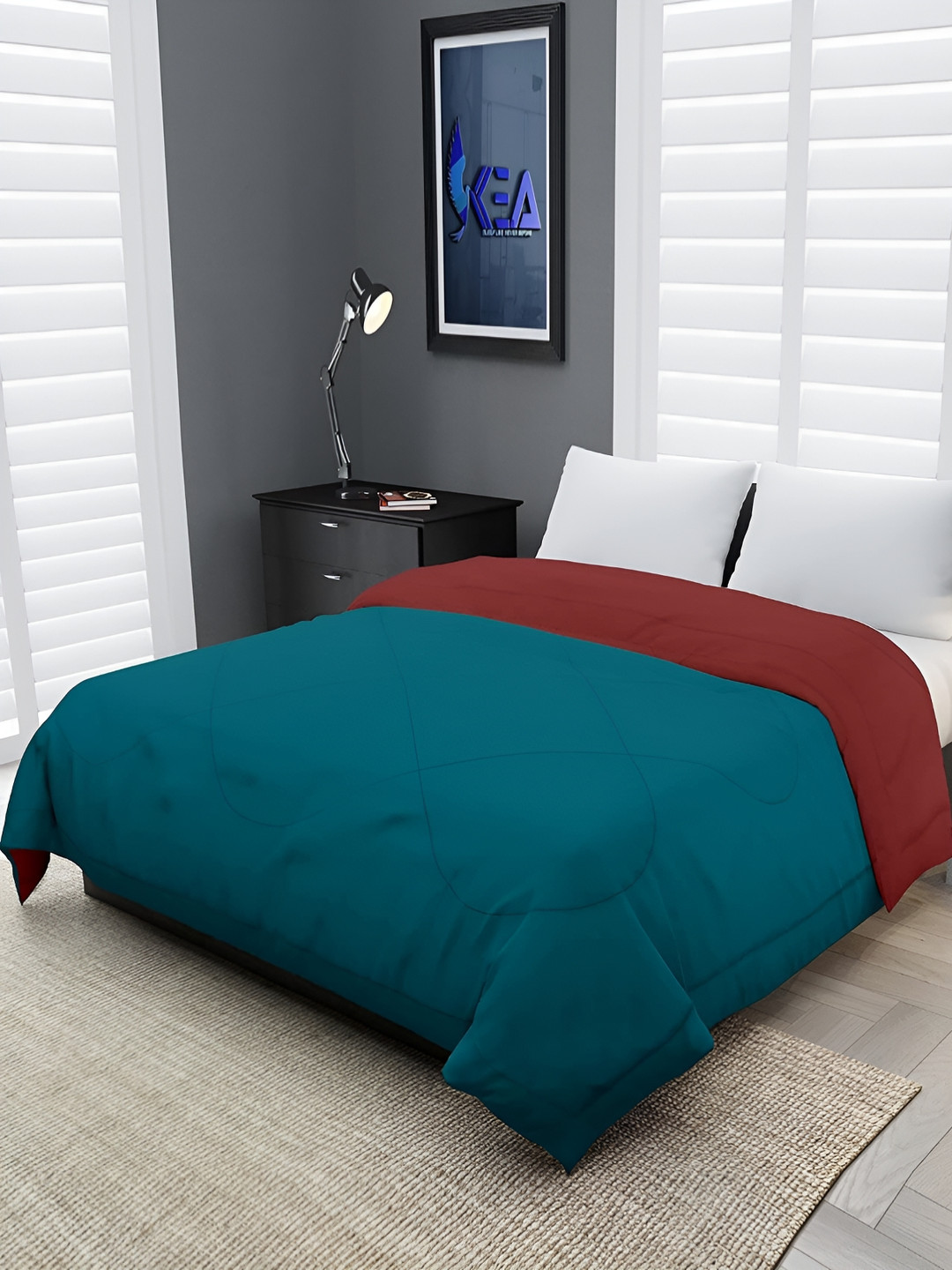 Comfowell Red & Teal Heavy Winter 233 GSM Single Bed Comforter