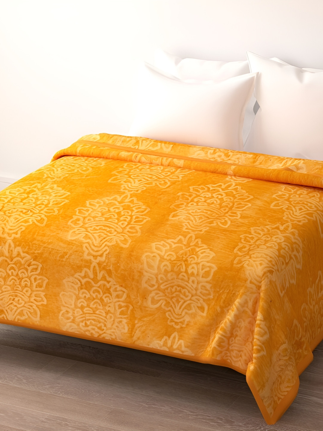 Comfowell Yellow Floral Heavy Winter 400 GSM Double Bed Blanket