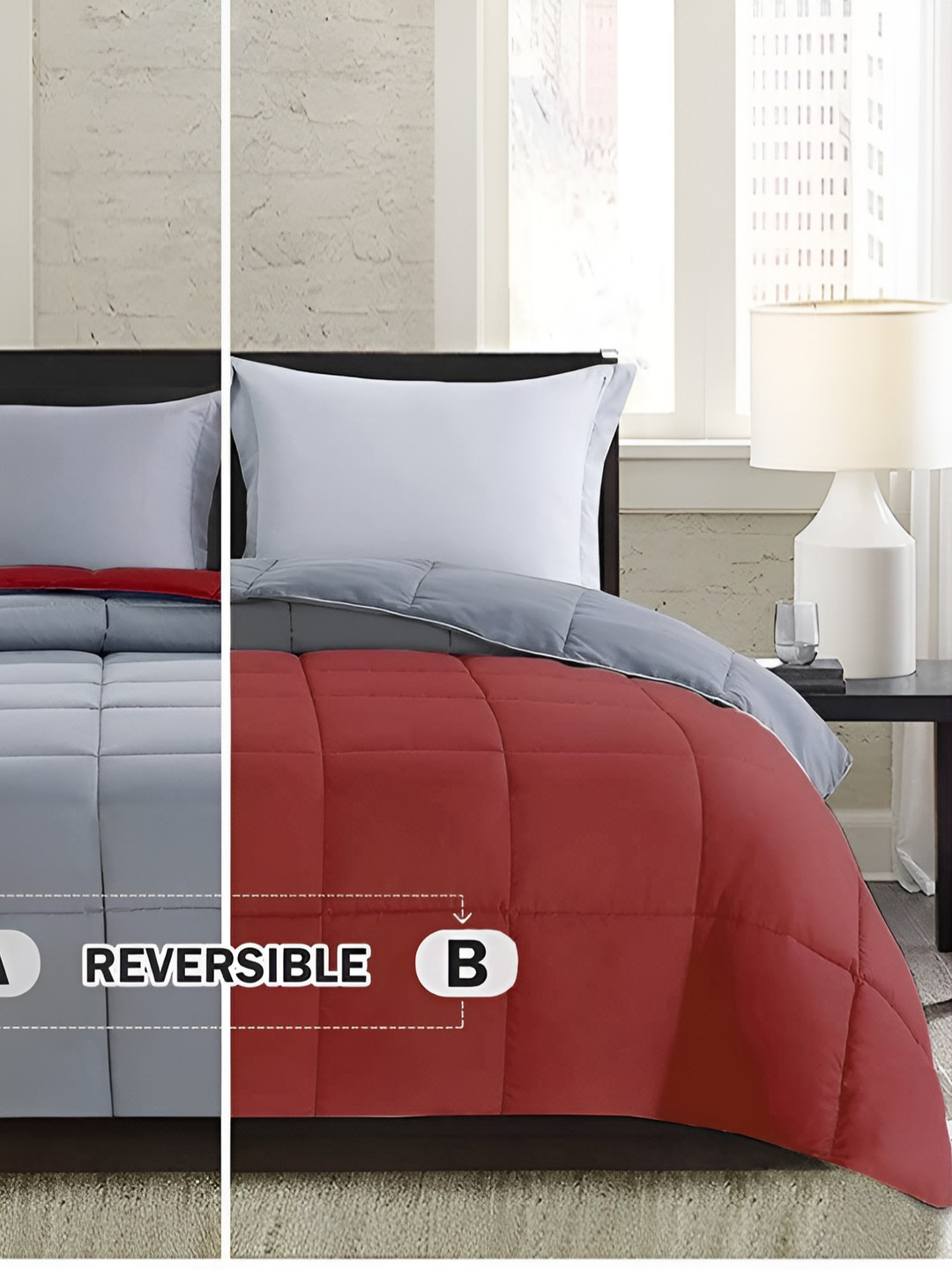Comfowell Grey & Maroon Checked Heavy Winter 233 GSM Double Bed Comforter