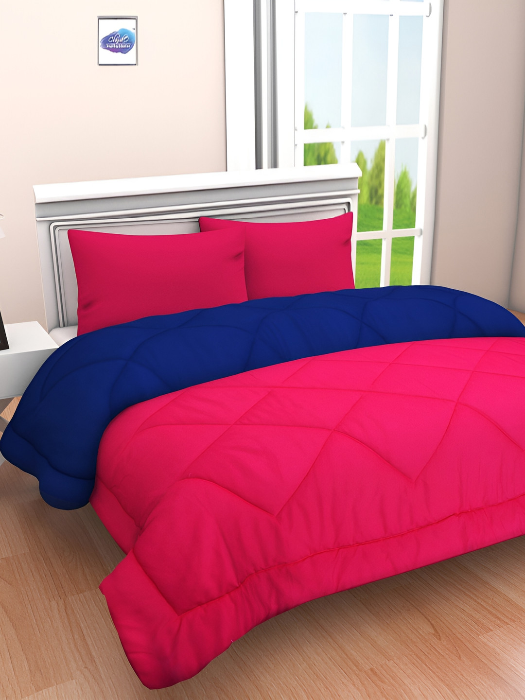 Comfowell Pink & Navy Blue Geometric Mild Winter 110 GSM Single Bed Comforter