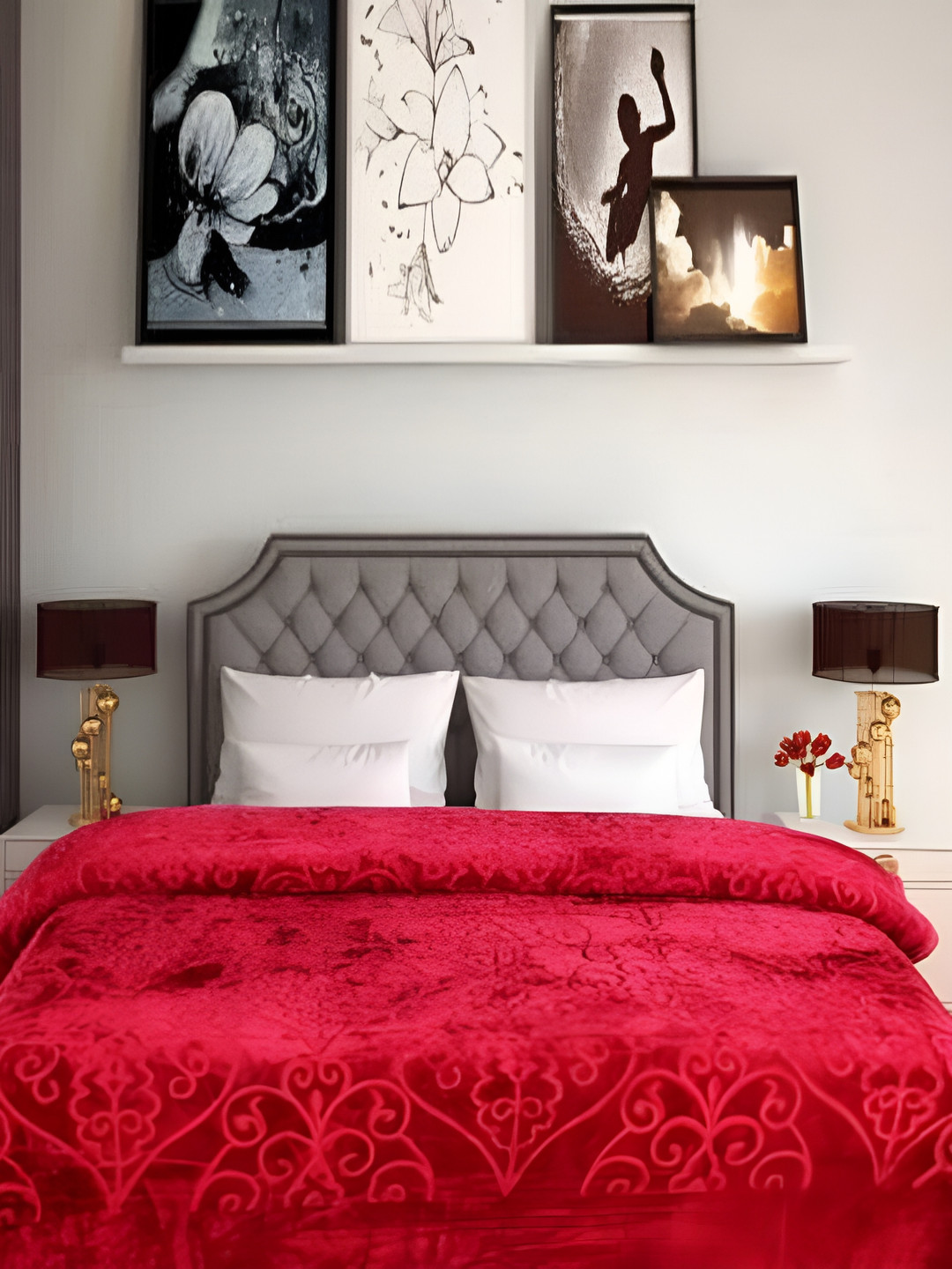 Comfowell Red Ethnic Motifs Heavy Winter 110 GSM Double Bed Blanket