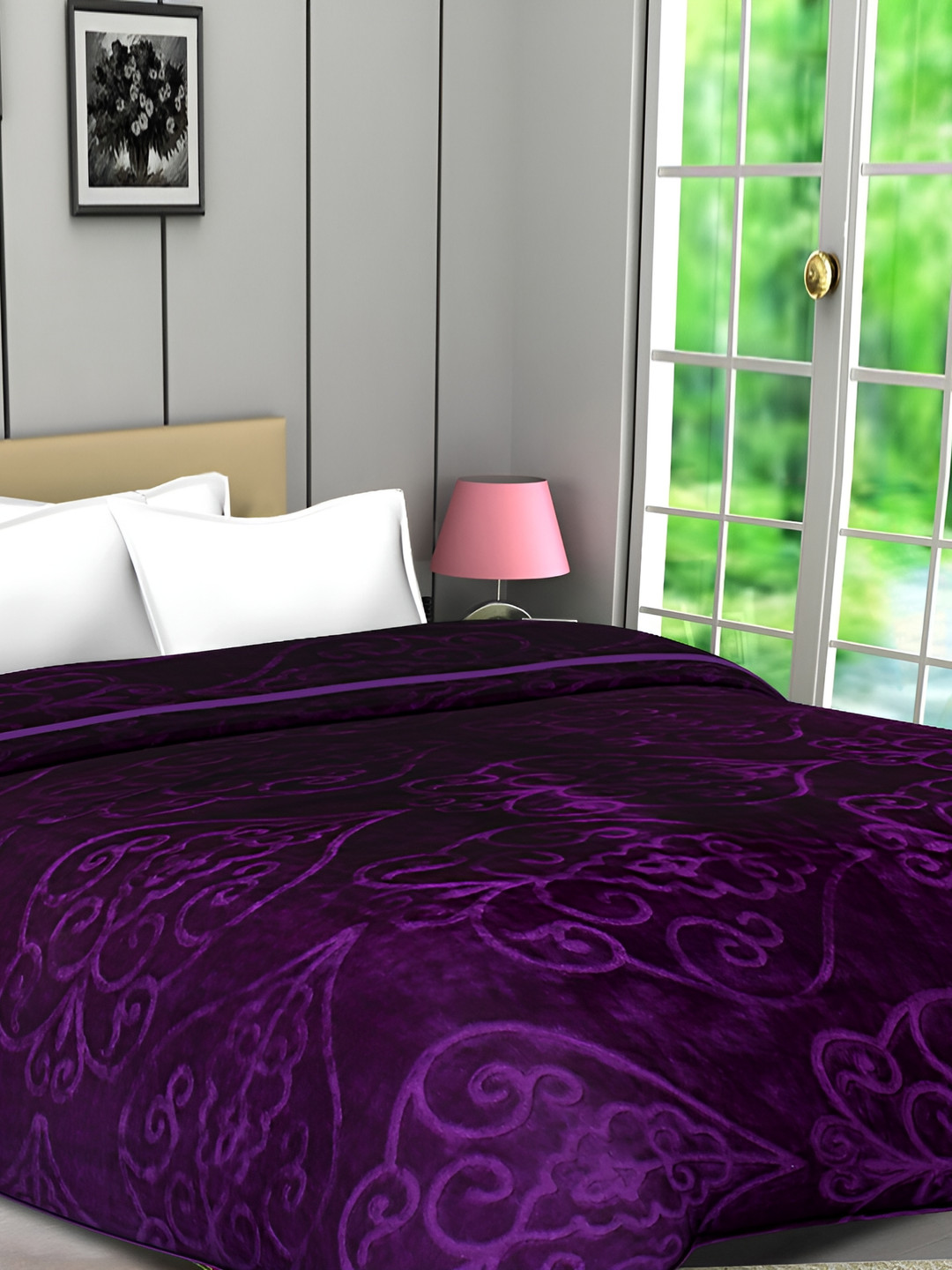 Comfowell Purple Ethnic Motifs Microfiber AC Room Double Bed Blanket