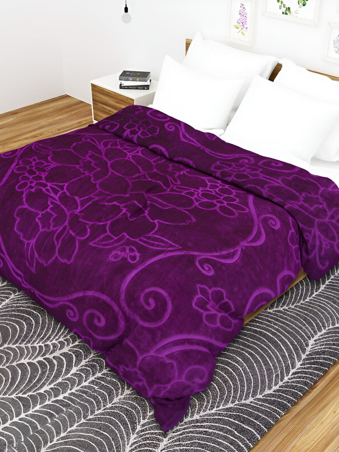 Comfowell Lavender Ethnic Motifs Microfiber Mild Winter 500 GSM Double Bed Blanket
