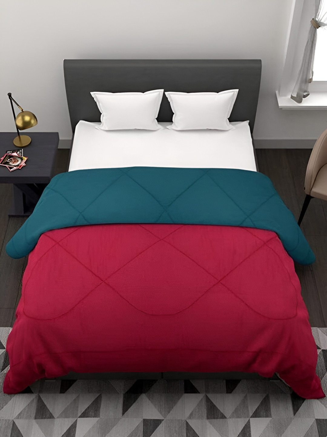 Comfowell Red & Teal Checked Heavy Winter 233 GSM Double Bed Comforter