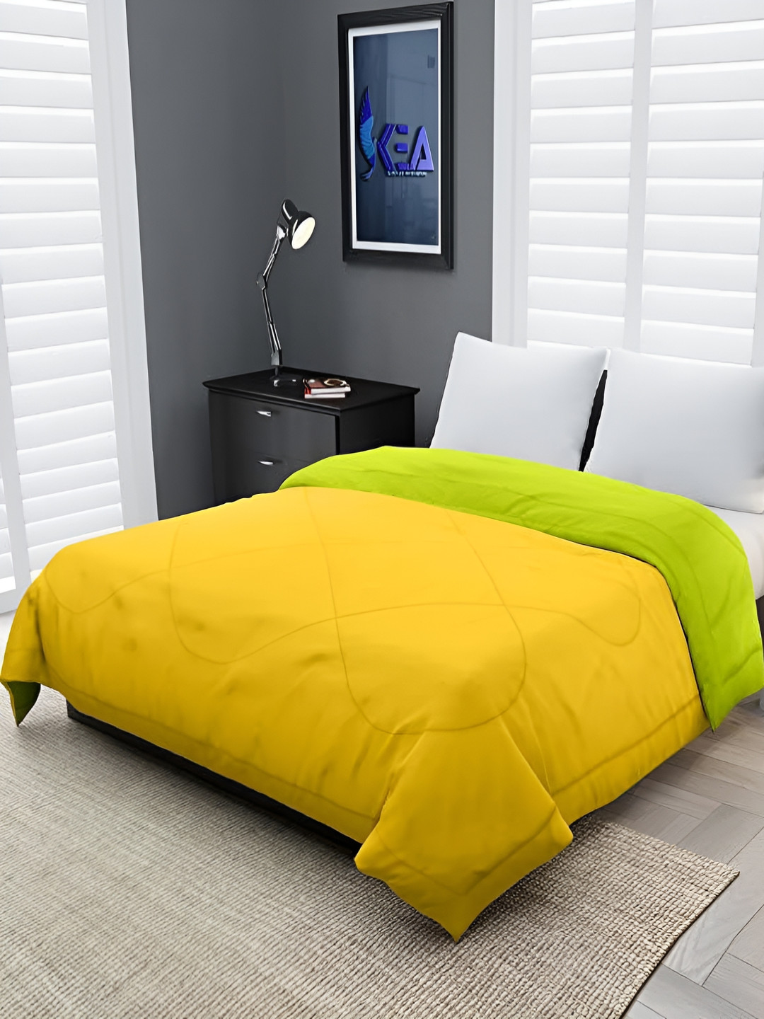 Comfowell Green & Yellow Checked Heavy Winter 233 GSM Double Bed Comforter