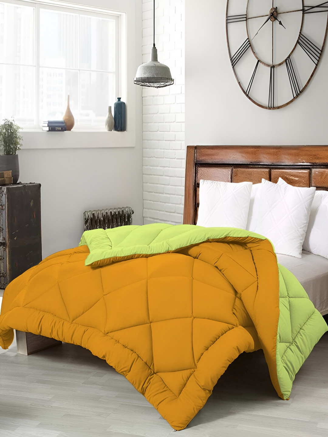 Comfowell Yellow & Green Microfiber Heavy Winter 233 GSM Double Bed Quilt