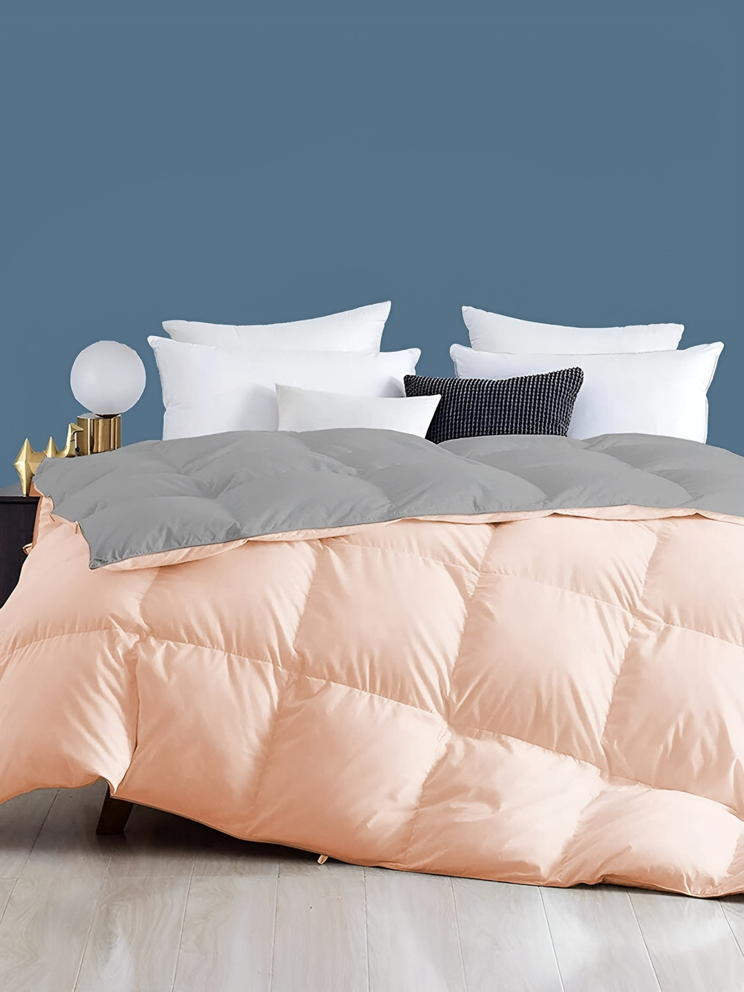 Comfowell Peach & Grey Heavy Winter 233 GSM Single Bed Quilt