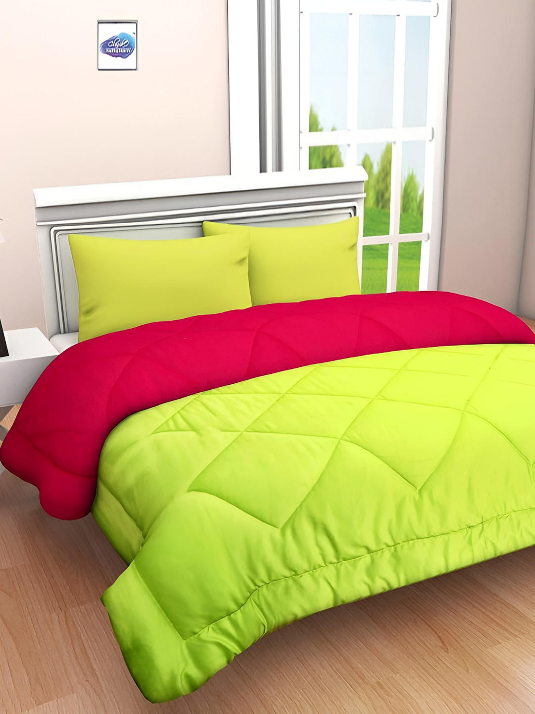 Comfowell Green & Pink Mild Winter 110 GSM Single Bed Comforter