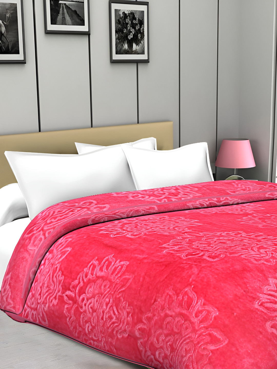 Comfowell Pink Abstract Microfiber 1000 GSM AC Room Double Bed Blanket