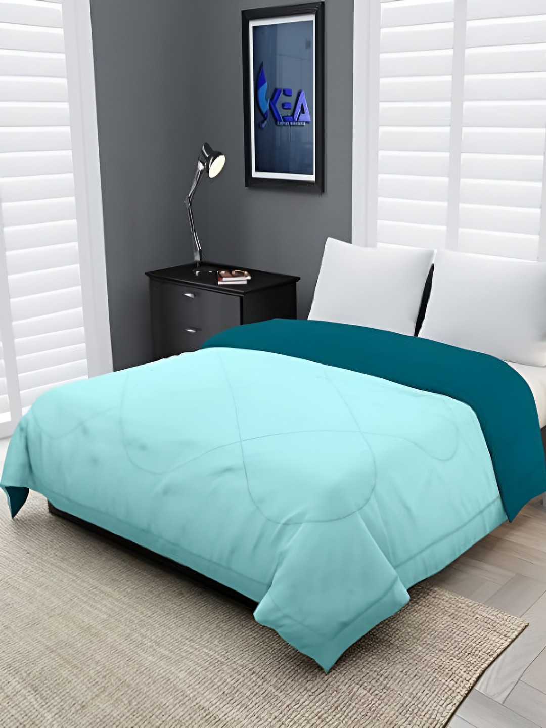 Comfowell Blue & Teal Geometric Reversible Heavy Winter 233 GSM Single Bed Comforter