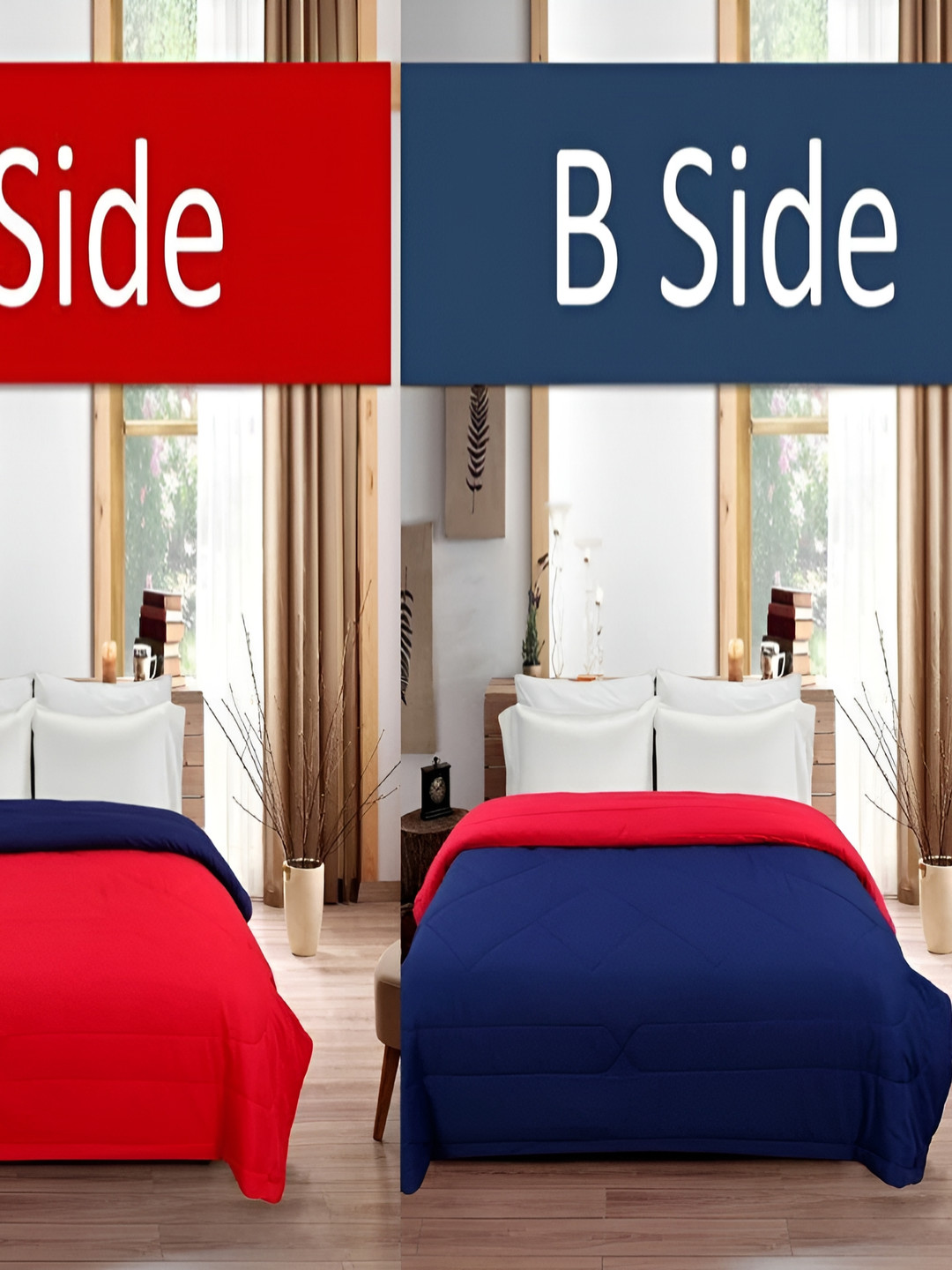 Comfowell Pink & Navy Blue Geometric Reversible Heavy Winter 233 GSM Double Bed Comforter