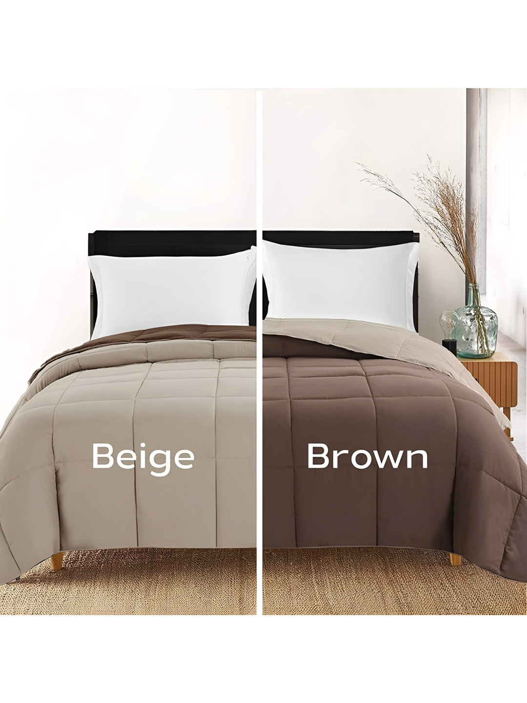 Comfowell Brown & Beige Checked Heavy Winter 233 GSM Single Bed Comforter