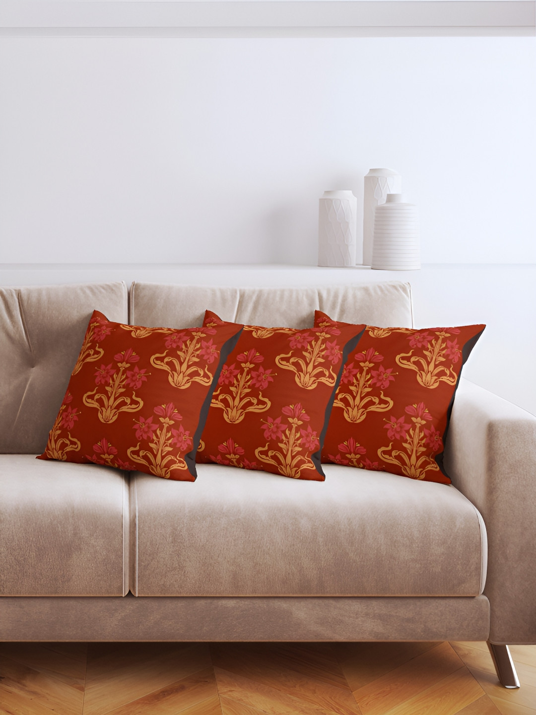 ANS Rust Ethnic Motifs Polyester Anti-Wrinkle 3 Square Cushion Covers -16x16In