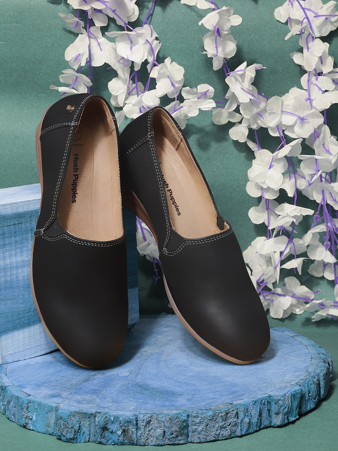 Hush Puppies Round Toe Leather Wedge Heeled Mules