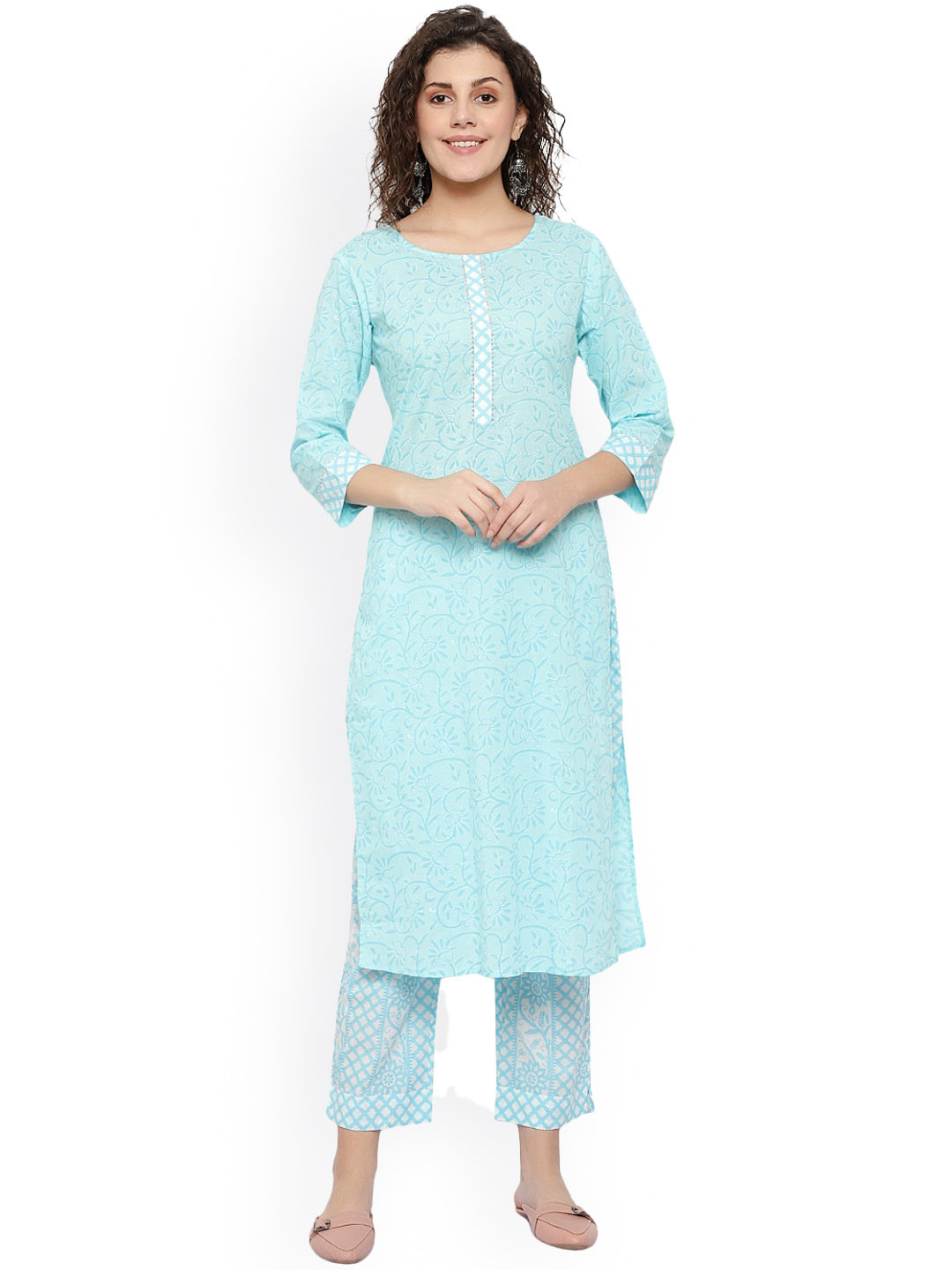 Alakh Creation Floral Printed Regular Pure Cotton Round Neck Straight Kurta with Trouser