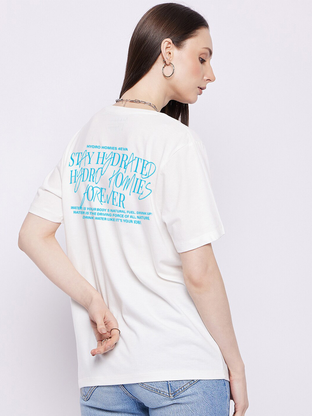 Mast & Harbour White Typography Printed Oversized Pure Cotton T-shirt