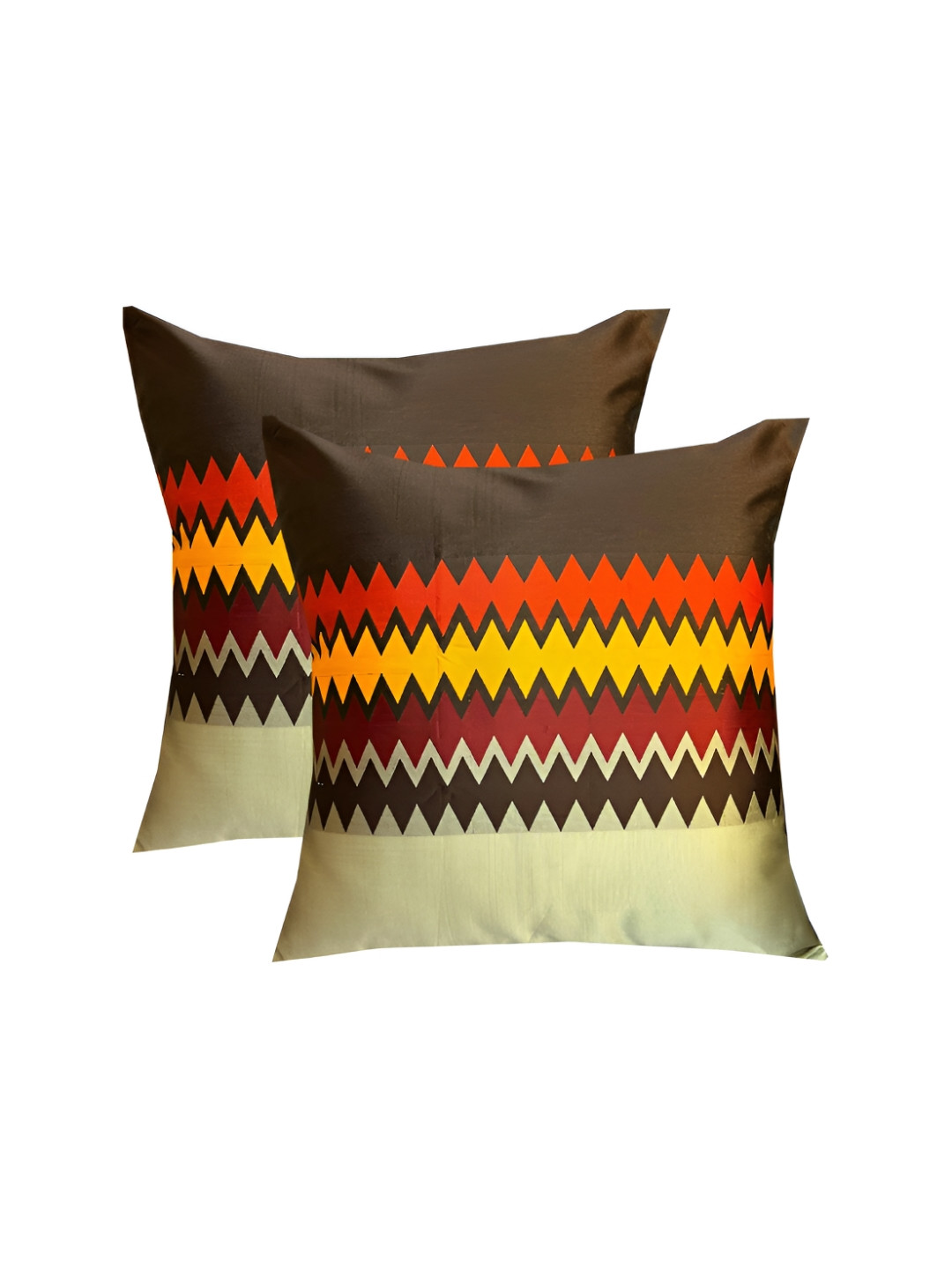 Pink Parrot Brown & Gold 5 Pieces Geometric Printed Square Cushion Covers