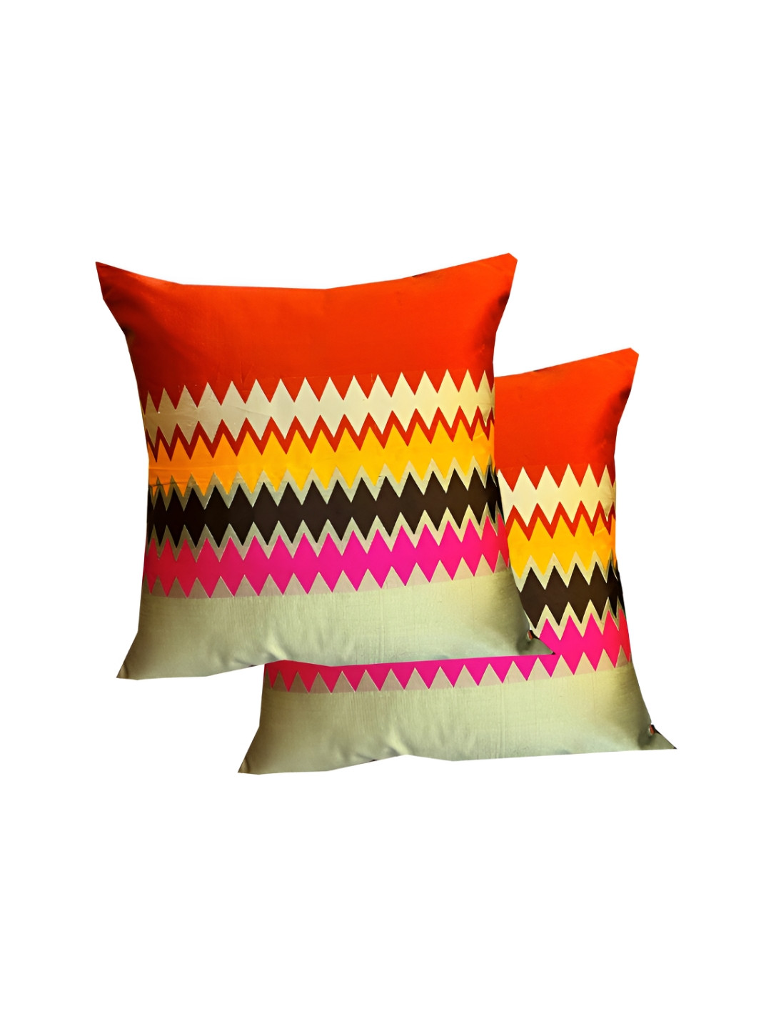 Pink Parrot Red & Yellow 5 Pieces Geometric Square Cushion Covers
