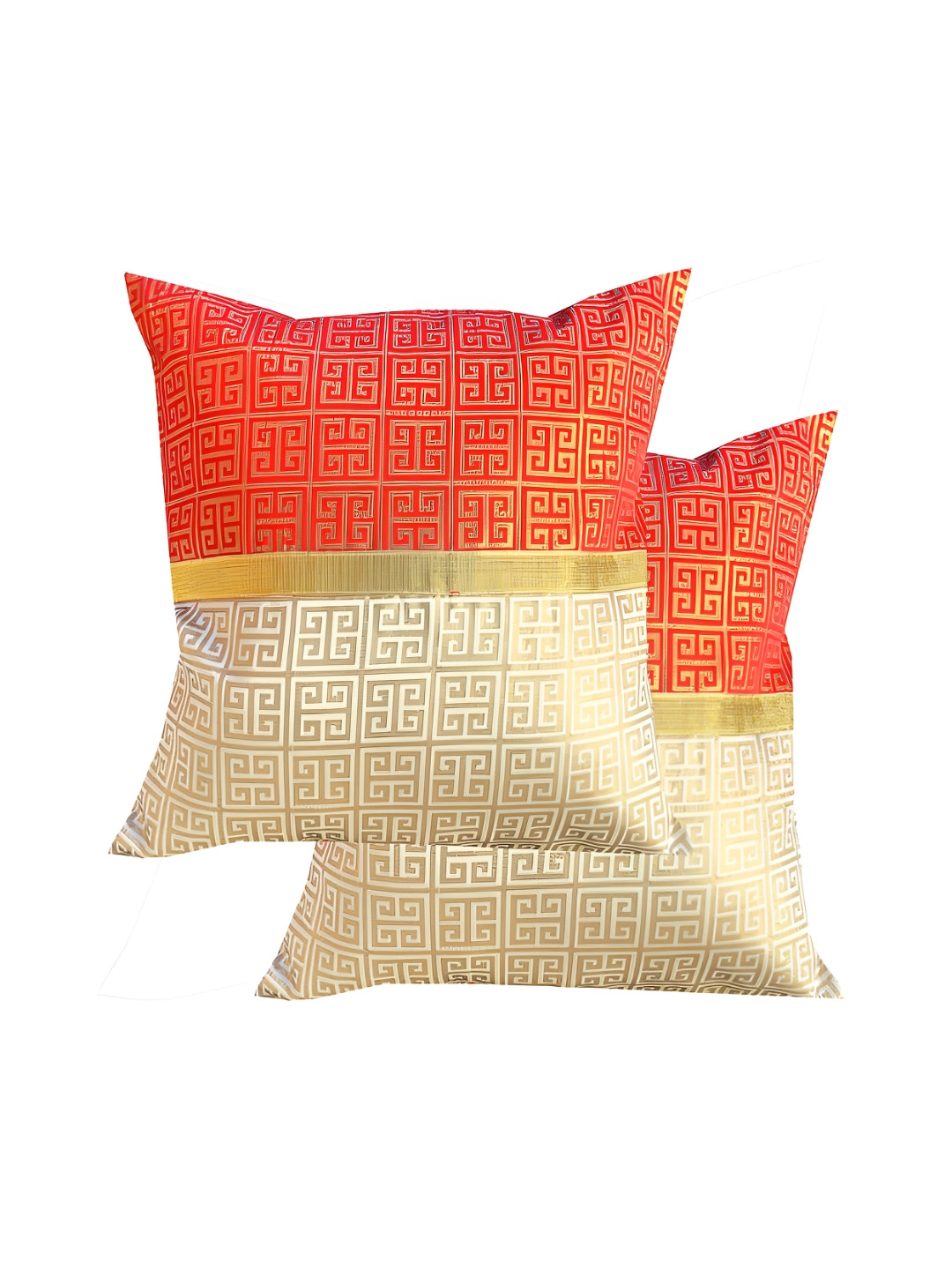 Pink Parrot Orange & Cream-Coloured 5 Pieces Geometric Square Cushion Covers