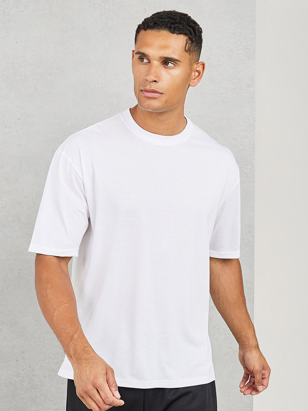 Styli White Drop Shoulder Roll-UP Sleeves Oversized T-shirt