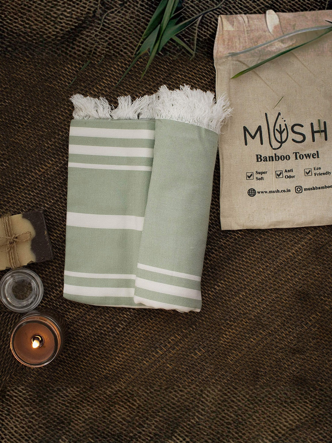 MUSH Green and Blue 2 Pieces Striped 250 GSM Bath Towels