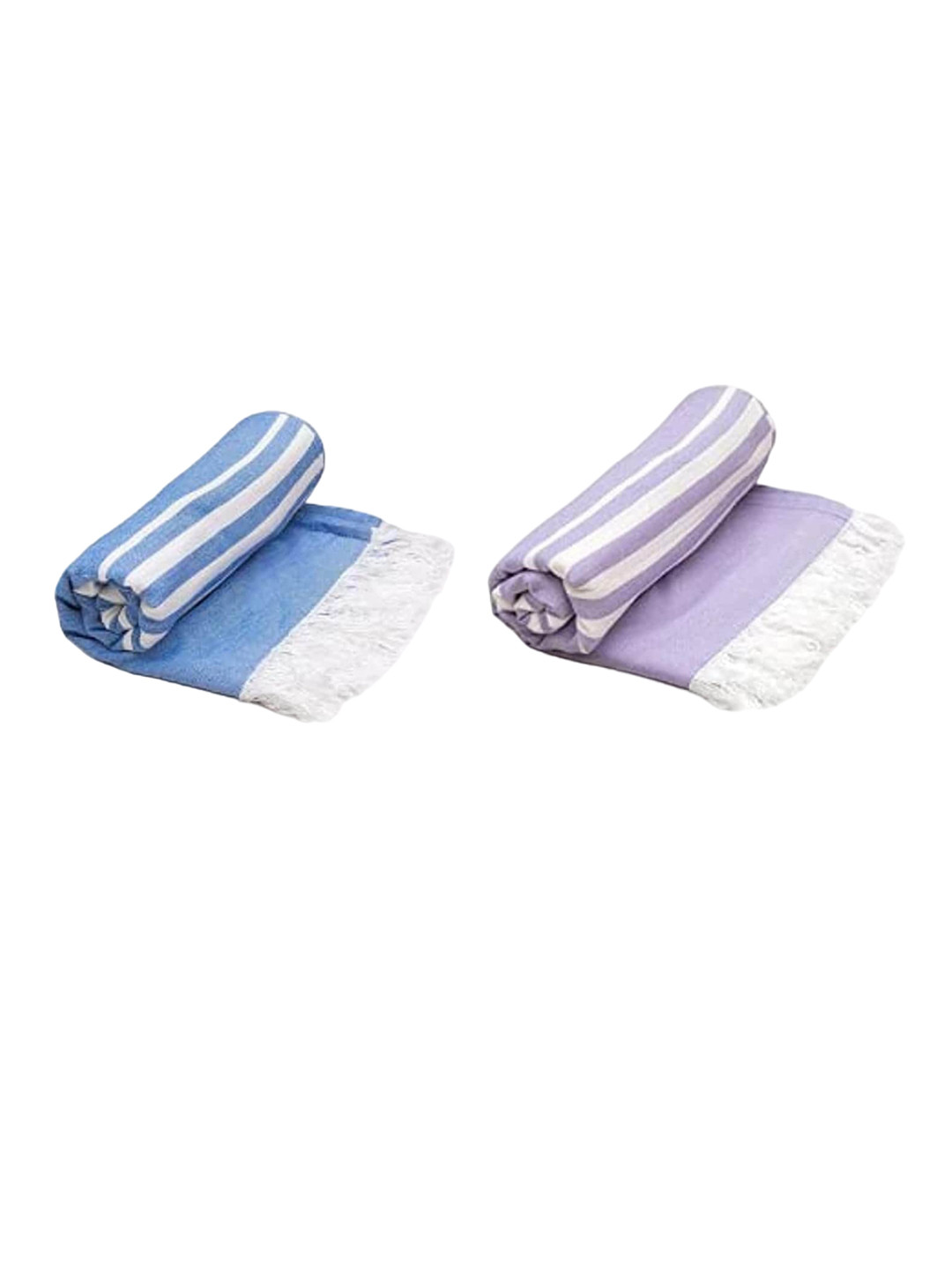 MUSH Blue and Purple 2 Pieces Striped 250 GSM Bath Towels