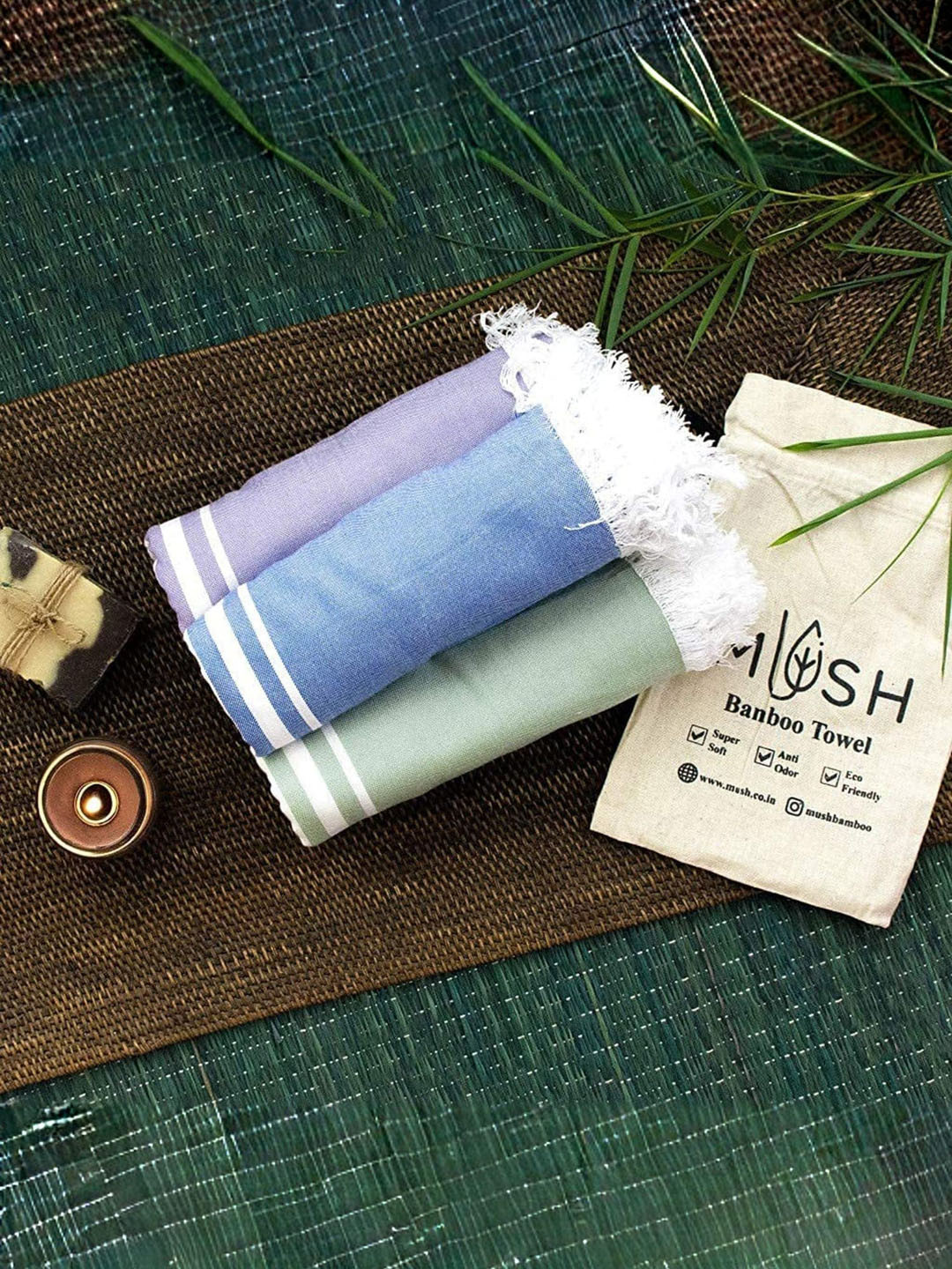 MUSH Lavender and Blue 3 Pieces Striped 250 GSM Bath Towels