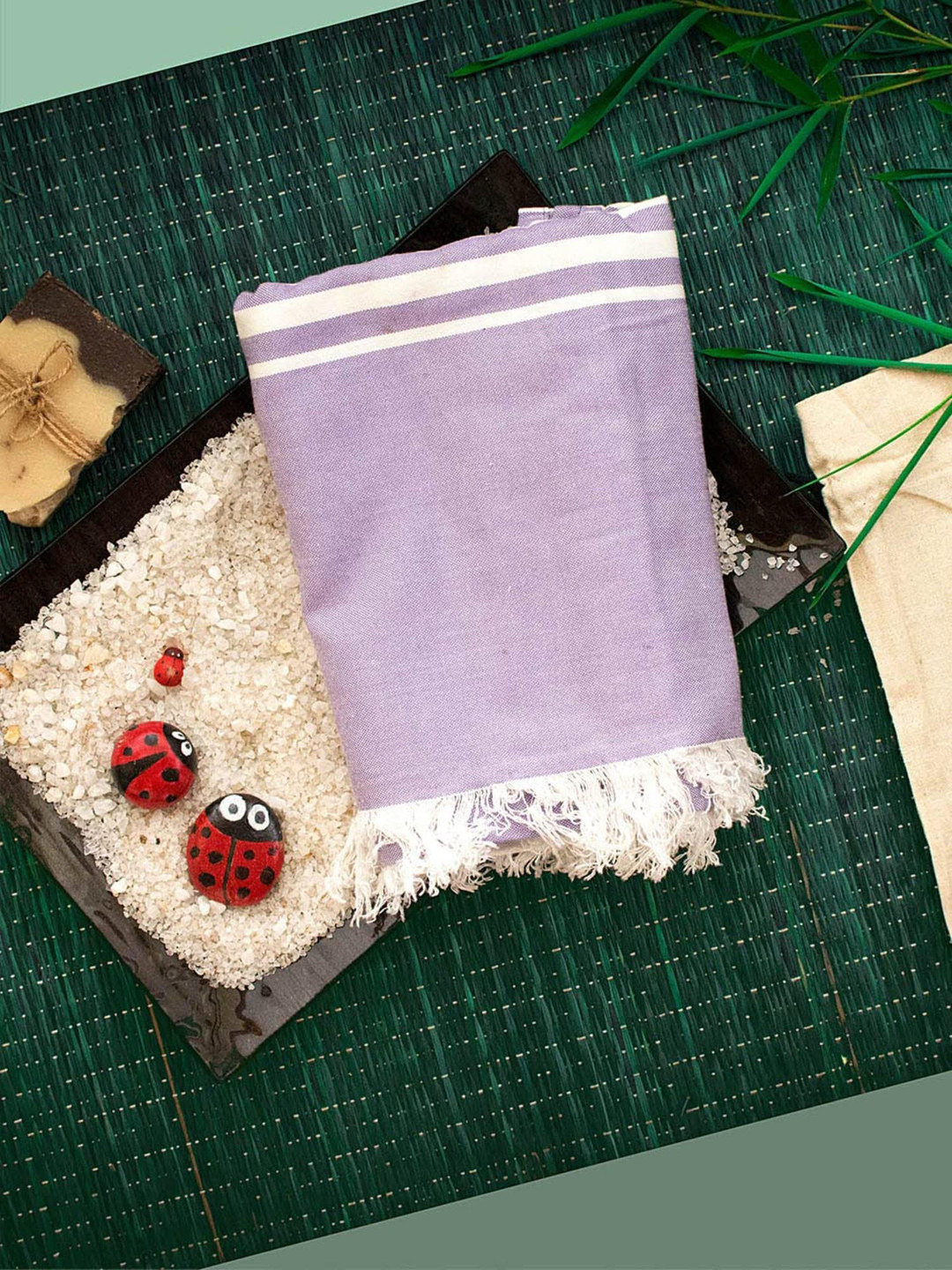 MUSH Beige and Purple 2 Pieces Striped 250 GSM Bath Towels
