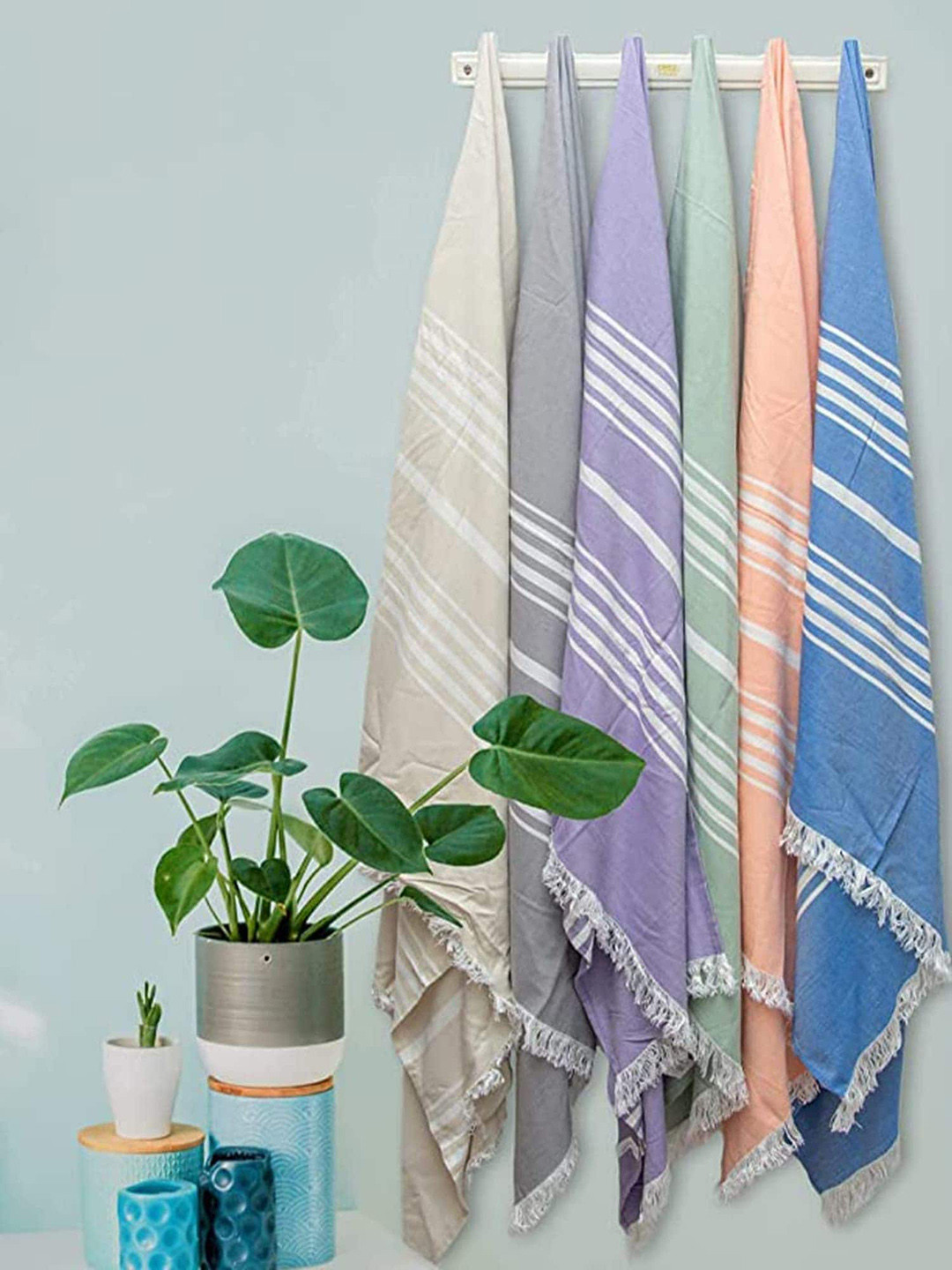 MUSH Green and Lavender 2 Pieces 250 GSM Striped Bath Towels
