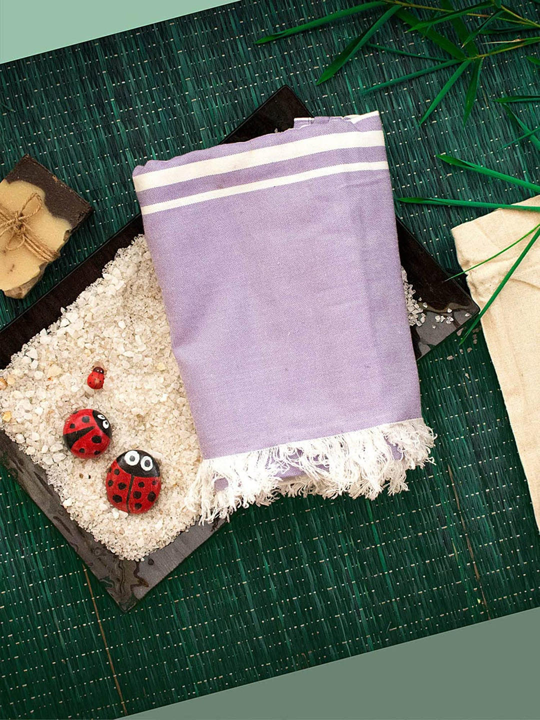 MUSH Lavener Colour & Blue 4 Pieces Striped Bamboo 250 GSM Bath Towels