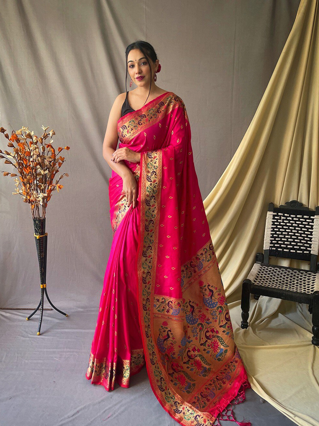 SGF11 Woven Design Pure Zari Heavy Work Paithani Kanjeevaram Silk Saree
