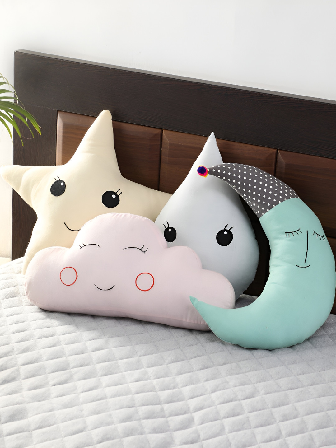 OSCAR HOME Blue Solid Cotton Set of 4 Medium Fibre Baby Pillow-10 x 20 x 38 cm