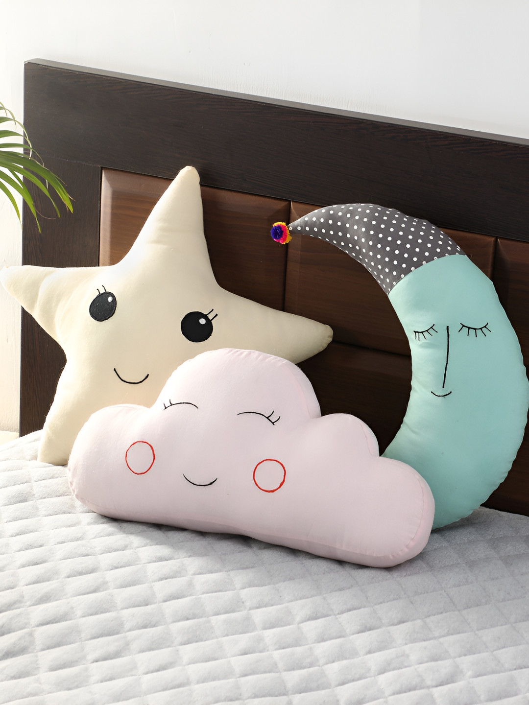 OSCAR HOME Yellow Solid Cotton Set of 3 Medium Fibre Baby Pillow-38 x 20 x 10 cm