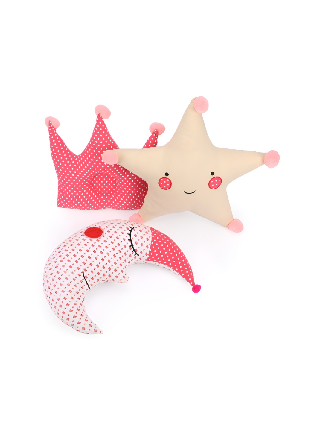 OSCAR HOME Beige Polka Dots Cotton Set of 3 Medium Fibre Baby Pillow-38 x 20 x 10 cm