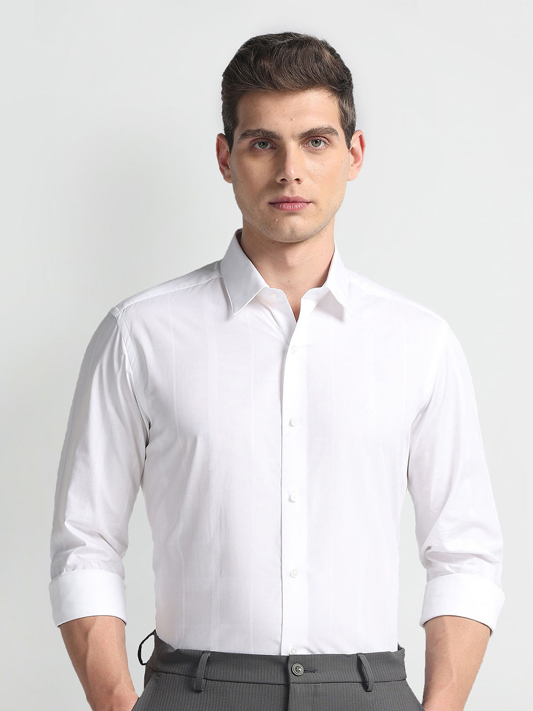 Arrow New York Manhattan Slim Fit Tonal Checked Pure Cotton Formal Shirt