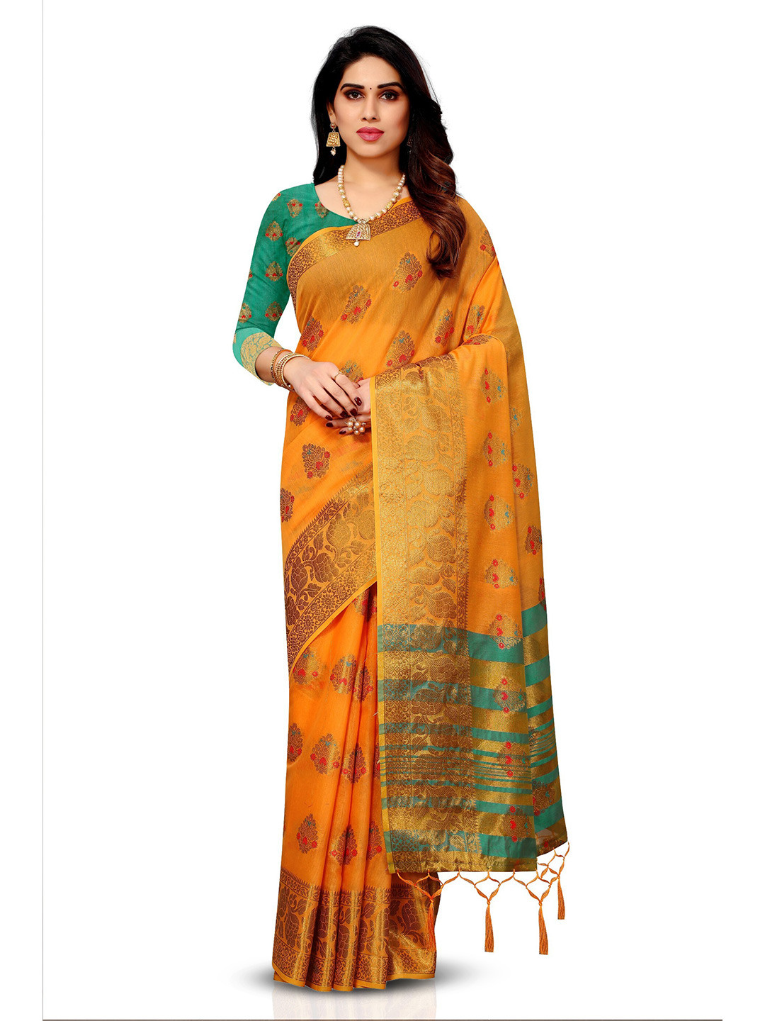 Vakhariyafab Ethnic Motifs Woven Design Zari Pure Cotton Banarasi Saree