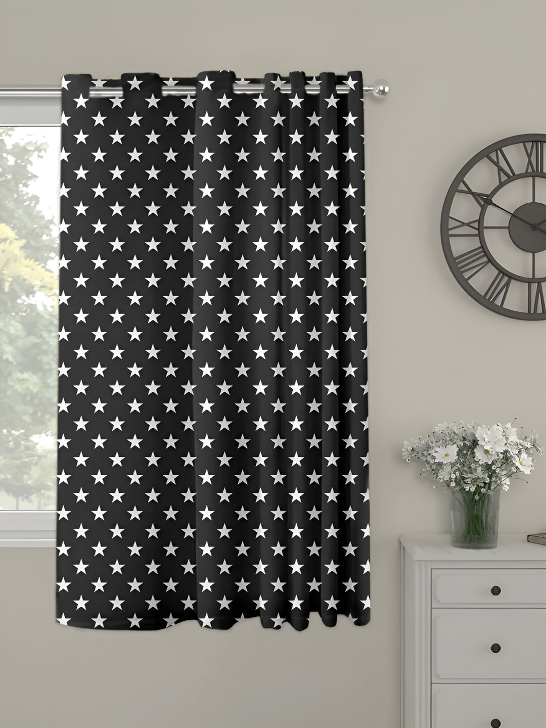 OASIS Black and White Abstract Printed Window Curtain